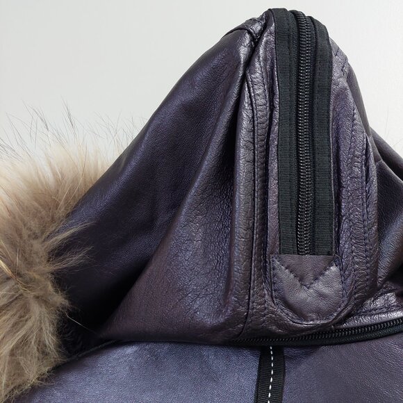 Danier Chloe Leather Fur Collar Purple Lined Jacket Coat Mid Length Sz S/8/UK12 - Picture 8 of 14
